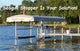 A boat hoist with a fabric canopy beside a lakeside dock, with no birds on the canopy. Caption reads: Seagull Stopper is your solution!