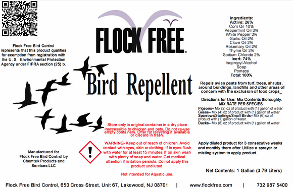 Flock Free Bird Repellent - Tank Mix Kit - Flock Free Bird Control Systems and Services LLC